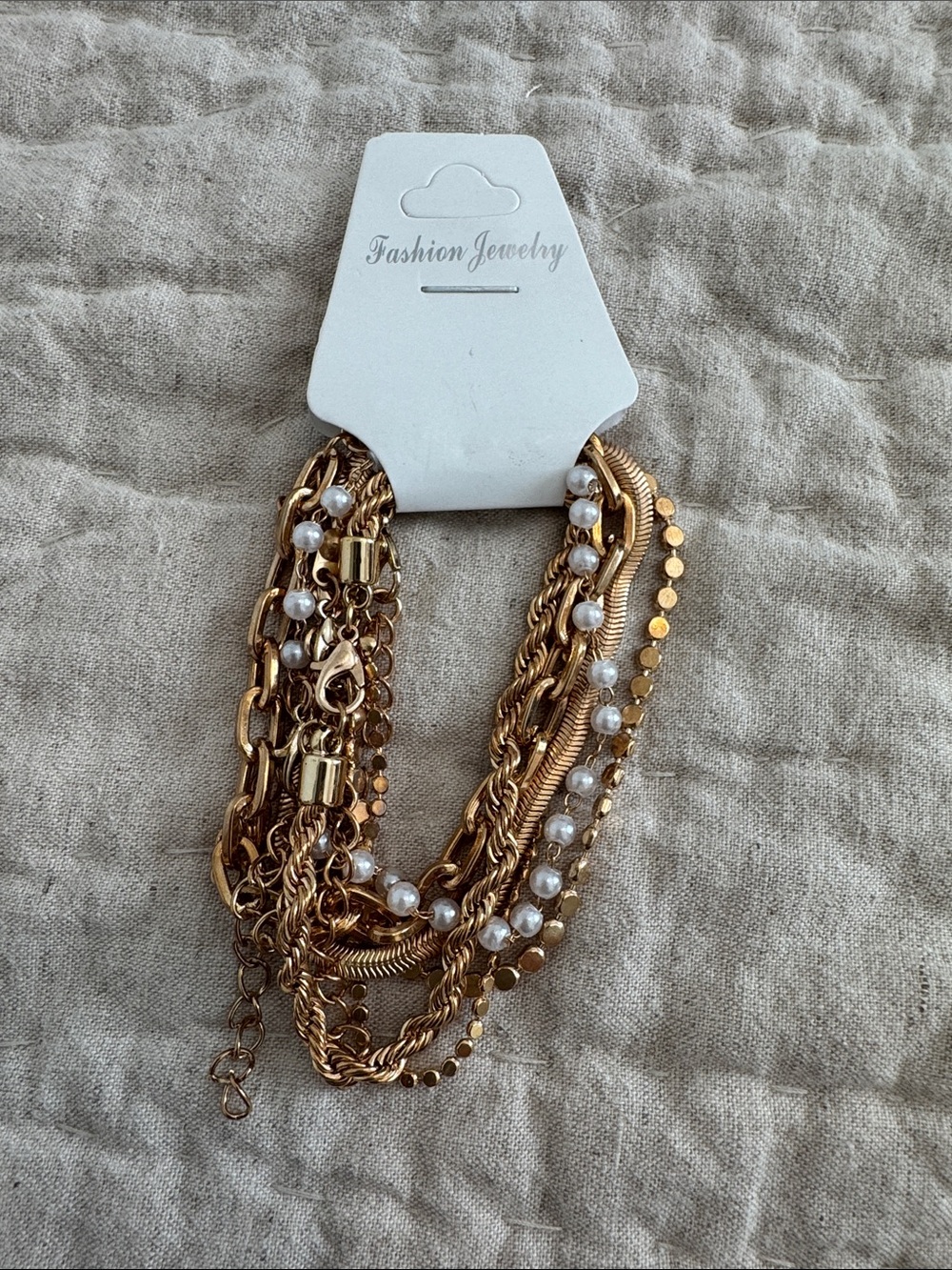 Fashion Jewelry Gold-Tone Layered Pearl Accent Bracelets Set of 6